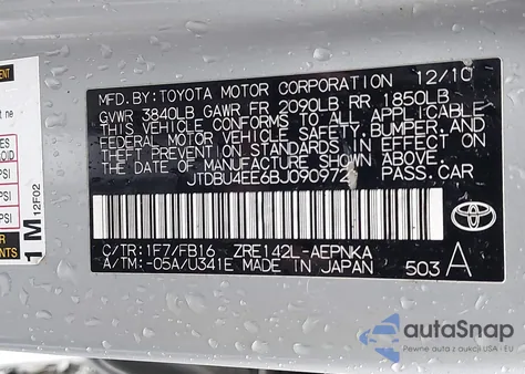 2011 Toyota Corolla Le из США, поврежденный, VIN JTDBU4EE6BJ090972